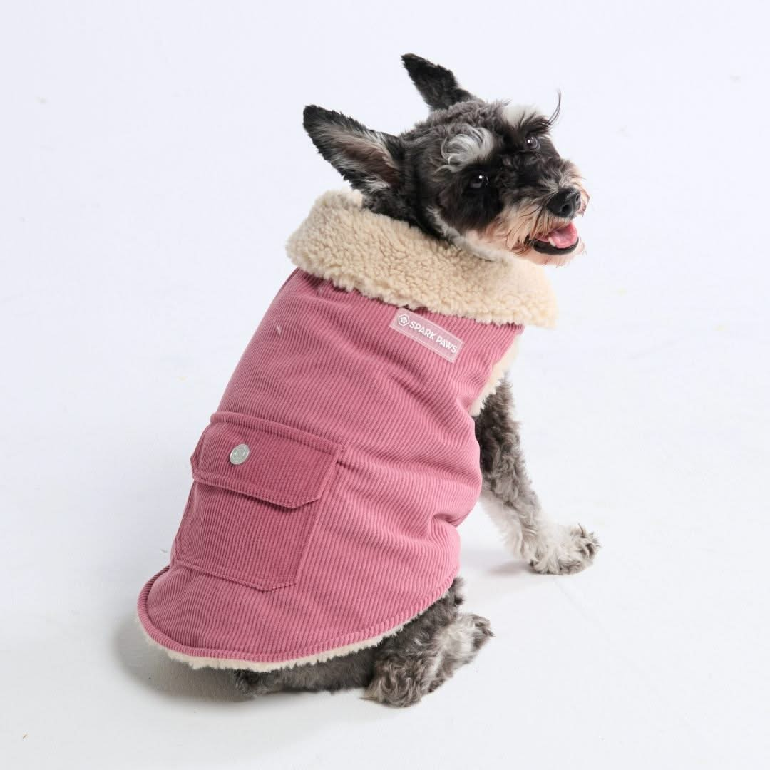 Spark Paws Corduroy Insulated Dog Winter Jacket Coat Sherpa Fleece Parka Vest Warm and Cozy